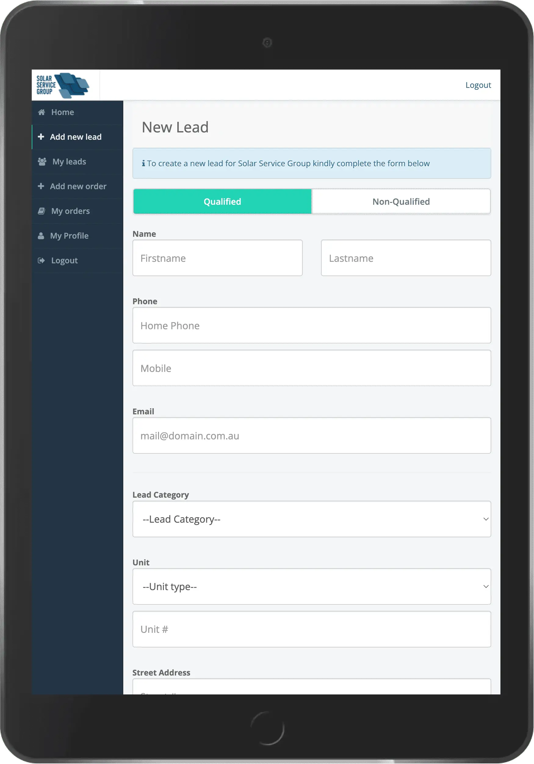 Solar Service Group installer application